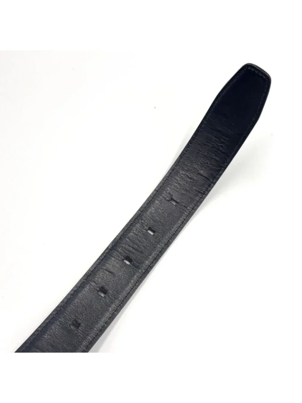 Bvlgari Square Buckle Leather Black Belt Silver